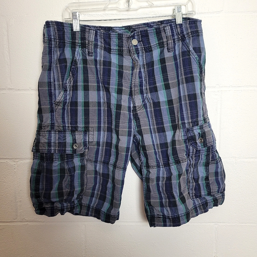 Levi's Blue and Green Plaid Printed Cargo Shorts Size 34